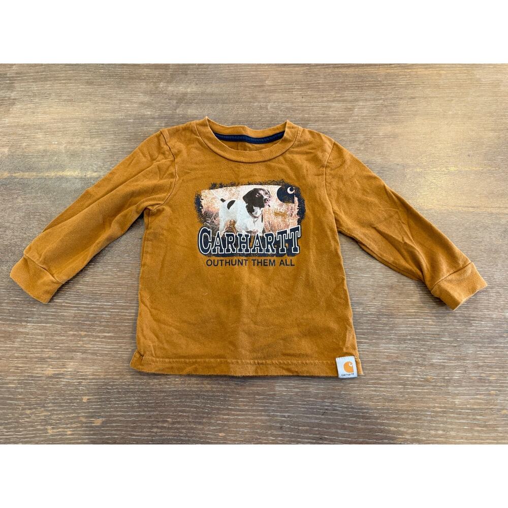 Carhartt out hunt them all long sleeve brown tee shirt size Kids Baby 18 months